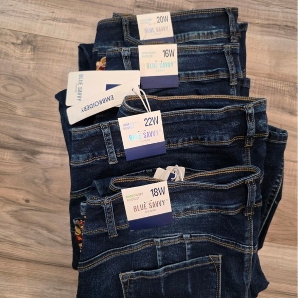 Blue Savvy High Rise Flare Wide Leg Embroidered Western Stretch Jeans Plus Size - Picture 15 of 16